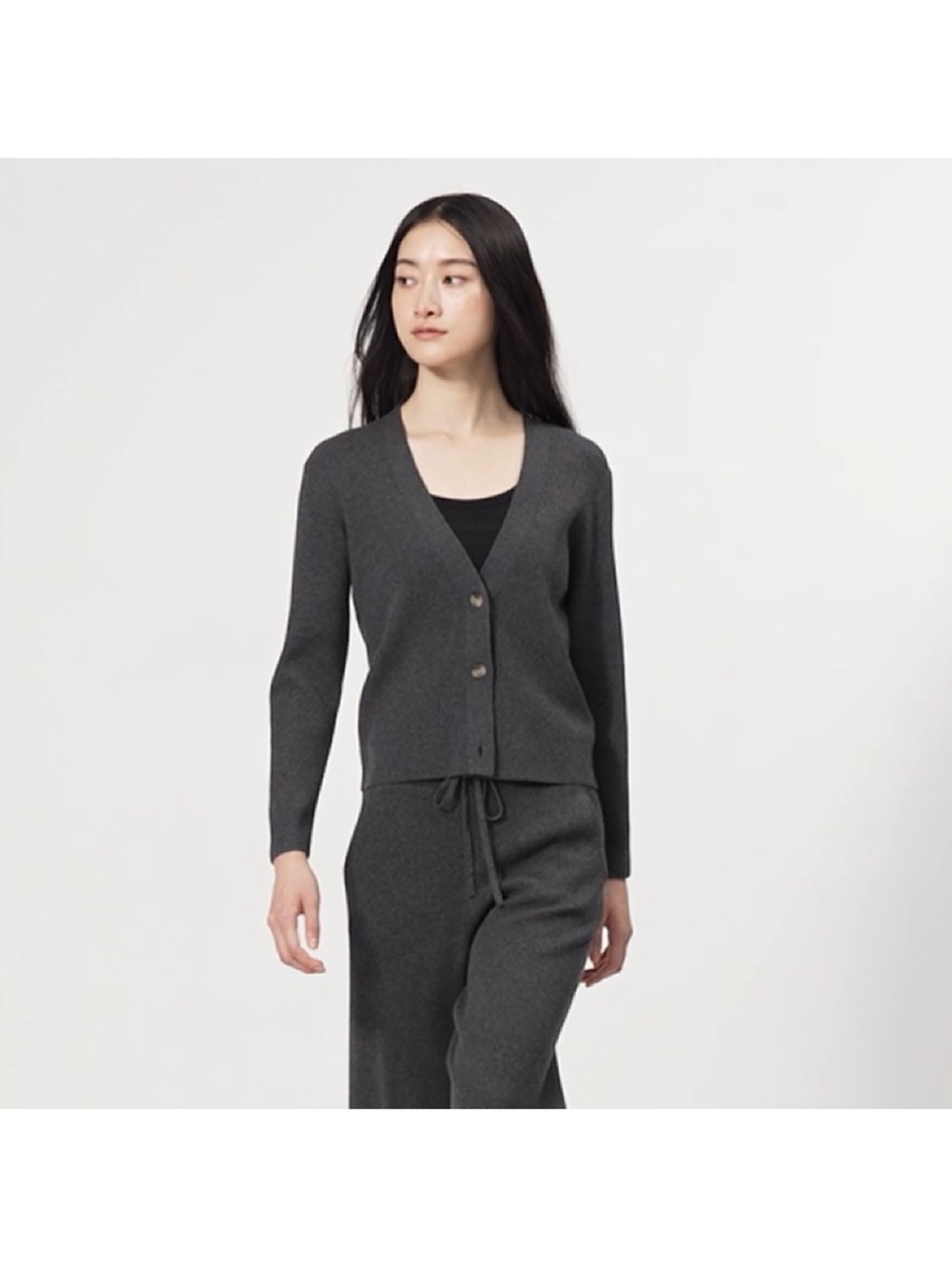 Uniqlo wool blend Charcoal V-Neck Button Cardigan Sweater - Oversized Women's XS